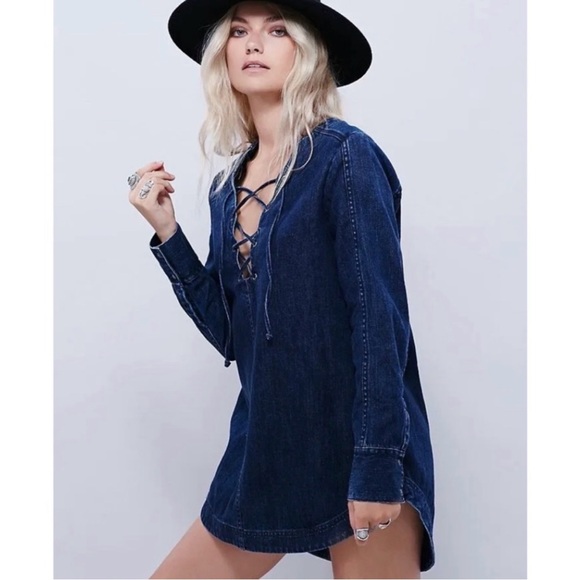 Free People Neopolitan Dream Top/Tunic/Dream Dark Indigo Medium - Picture 2 of 10